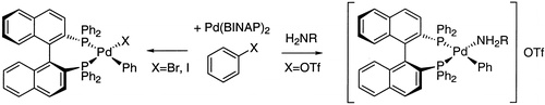Mechanistic studies on oxidative addition of aryl halides and triflates to   	Pd(BINAP)2 and structural characterization of the product from   	aryl triflate addition in the presence of amine