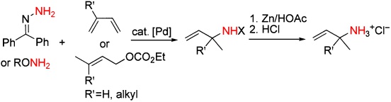 Primary tert- and  sec-Allylamines via Palladium-Catalyzed Hydroamination and Allylic  Substitution with Hydrazine and Hydroxylamine Derivatives.