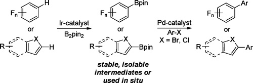 A C-H Borylation Approach to Suzuki-Miyaura Coupling of Typically Unstable 2-Heteroaryl and Polyfluorophenyl Boronates