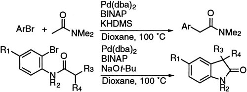 Palladium-catalyzed inter- and intramolecular alpha-arylation of amides.   	Application of intramolecular amide arylation to the synthesis of oxindoles