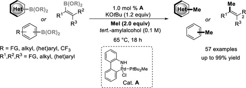 Palladium-Catalyzed Methylation of Aryl, Heteroaryl, and Vinyl Boronate Esters